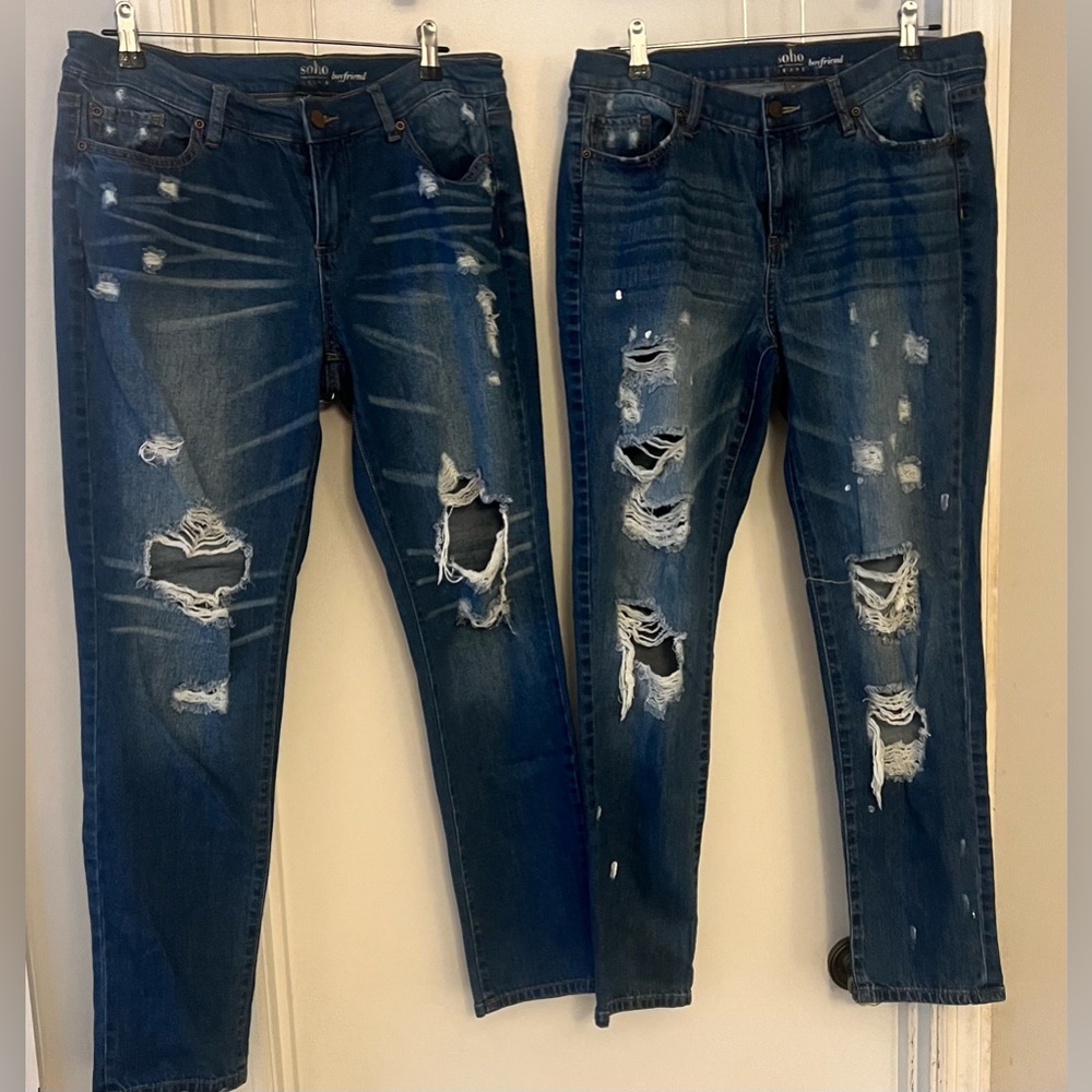 Bundle Deal: 2 NY&CO Soho Boyfriend Jeans – Size 10 – Distressed & Fabulous! 🔥
